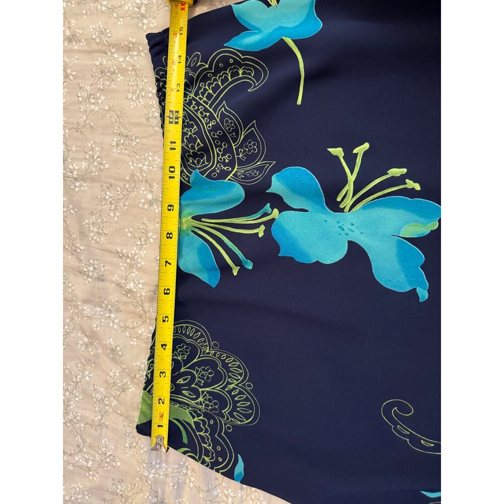 Studio I 2-Piece Chiffon Skirt Set Navy Blue Turquoise Floral Cowl Neck Midi 12 - Picture 10 of 10